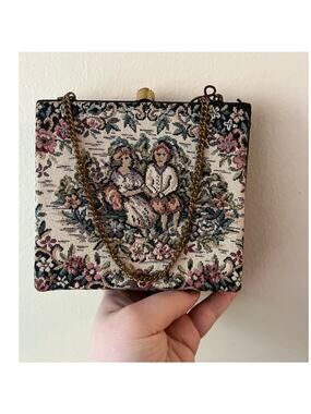 Vintage Tapestry Needlepoint Purse and Coin Purse Coquette Floral Cottage